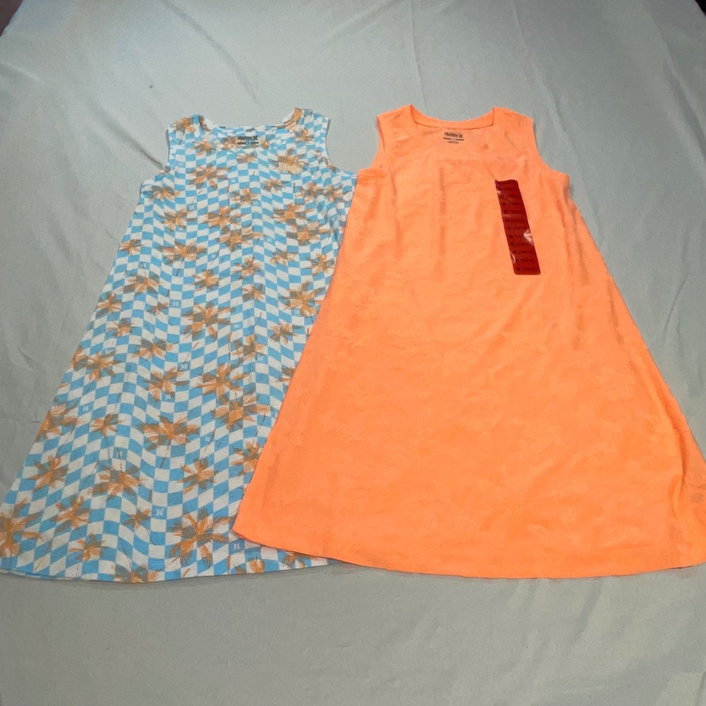 Hurley Girls 2 Pack Sleeveless Knit Dresses Size 10/12 Blue Checkered Orange NEW